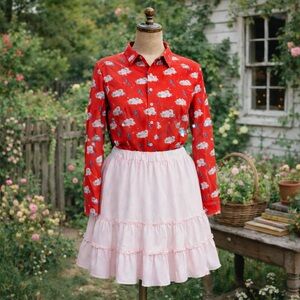 Hayley Elasaesser “My Little Pony”Red, Rainbow Button-Up Shirt with Cloud Print